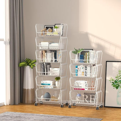 PUSDON Stackable Metal Storage Carts, Dual Use Shelf - Image 3