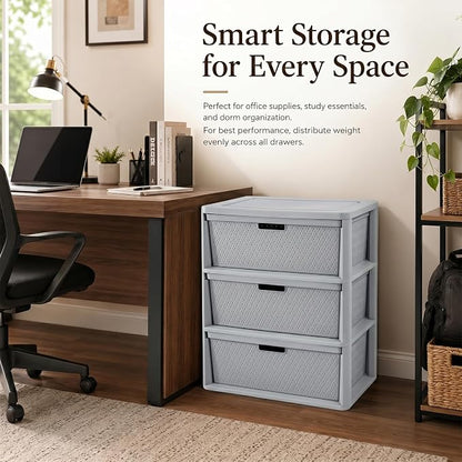 Wide 3-Drawer Plastic Storage Tower, Cross-Weave Floor Cabinet, tool-free - Image 7