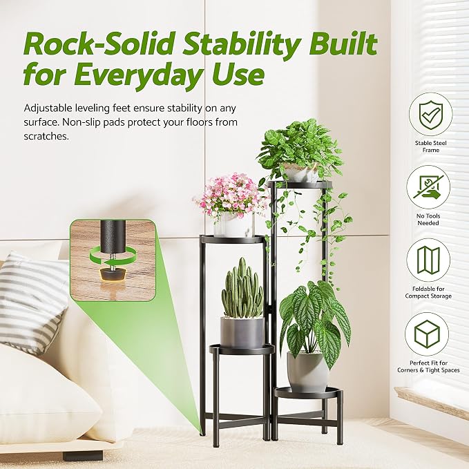 Tiered Plant Stand Indoor for Multiple Large Planter, 4 Tier Metal Corner Plant - Image 2
