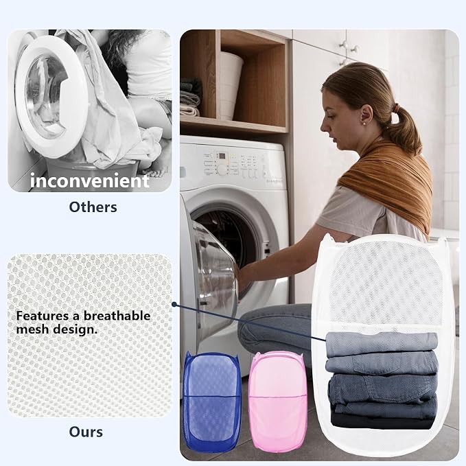 Pop Up Laundry Hamper, Mesh Laundry Basket Collapsible, Foldable Hamper - Image 4