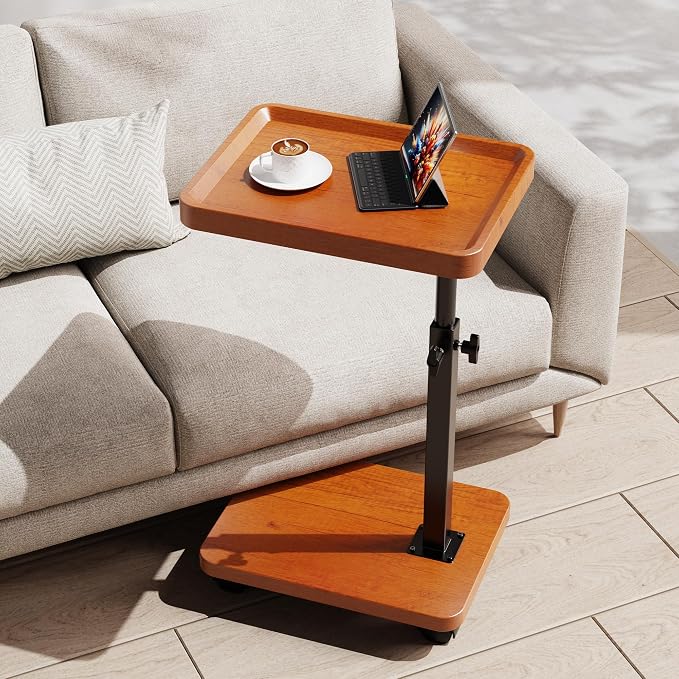 C Table End Table Adjustable Height, 360°Swivel TV Tray Table by SJIE