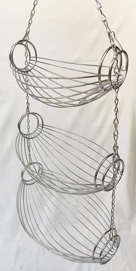 3 Tier Fruit Bowl Fruit Basket for Kitchen, Hanging Kitchen Storage Organizer - Image 4