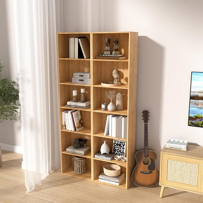 Wooden 6 Cube Storage Organizer, Classic Oak 6 Cube Storage Shelf, 6 Tier - Image 6