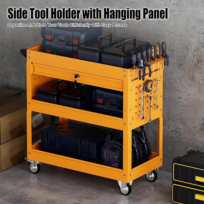 Heavy Duty 3 Tier Tool Cart, Mechanic Metal Rolling Tool Cart - Image 5