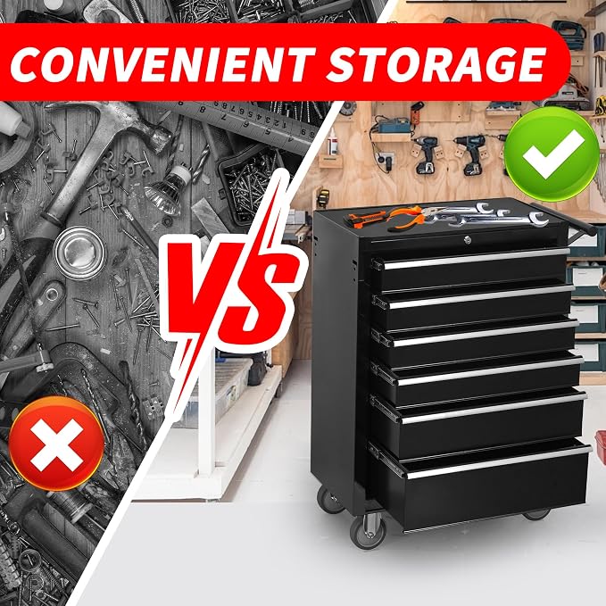 6-Drawer Rolling Tool Chest Cabinet, Large Capacity Metal Tool Box - Image 8