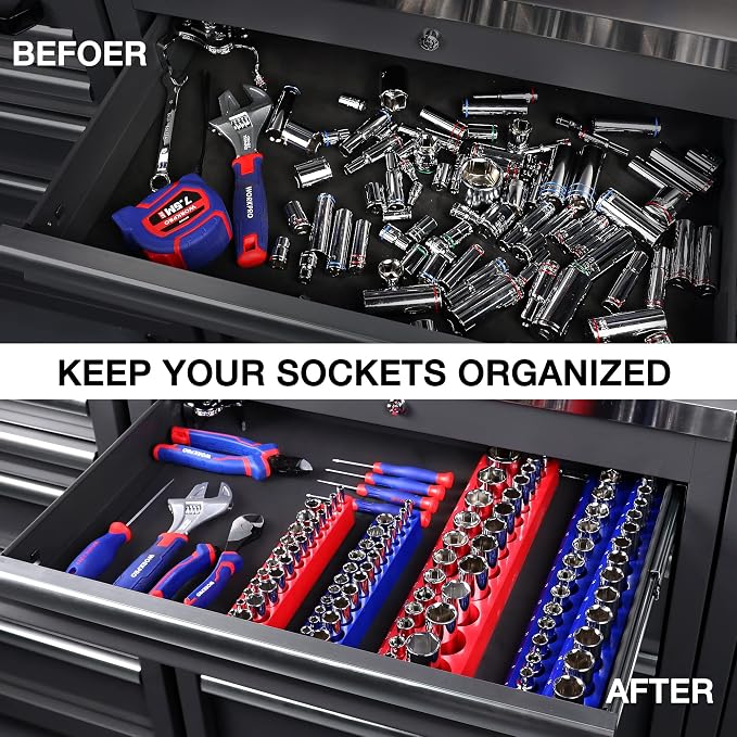 WORKPRO Magnetic Socket Organizer Set, 4-Piece Socket Holder Set Includes 1/4" - Image 6