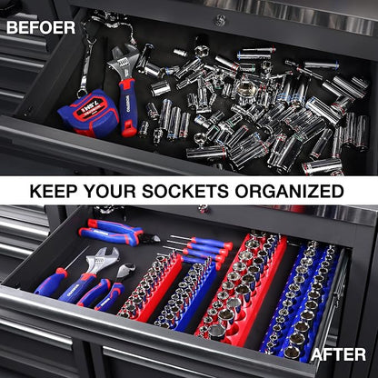 WORKPRO Magnetic Socket Organizer Set, 4-Piece Socket Holder Set Includes 1/4" - Image 6