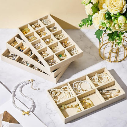 Junkin 12 Pcs Jewelry Tray Velvet Stackable Jewelry Organizer Trays Divided - Image 6