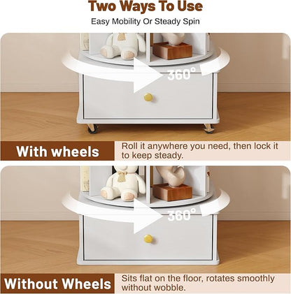 4 Tier Wood Rotating Bookshelf, 360° Spinning Bookshelf Tower - Image 5
