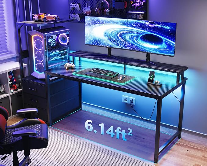 AODK 59 Inch Gaming Desk with LED Light- Reversible Computer Desk with Storage - Image 2