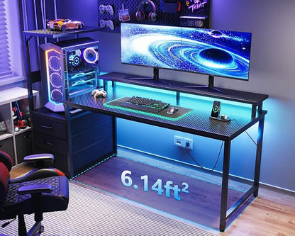 AODK 59 Inch Gaming Desk with LED Light- Reversible Computer Desk with Storage - Image 2