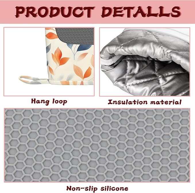 Autumn Leaves Heat-Resistant Silicone Oven Mitts and Pot Holder 4 Piece Set - Image 3