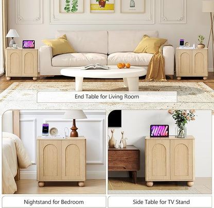 Bed Side Table with Charging Station, Mid Century Modern Nightstand with 2 Doors - Image 7