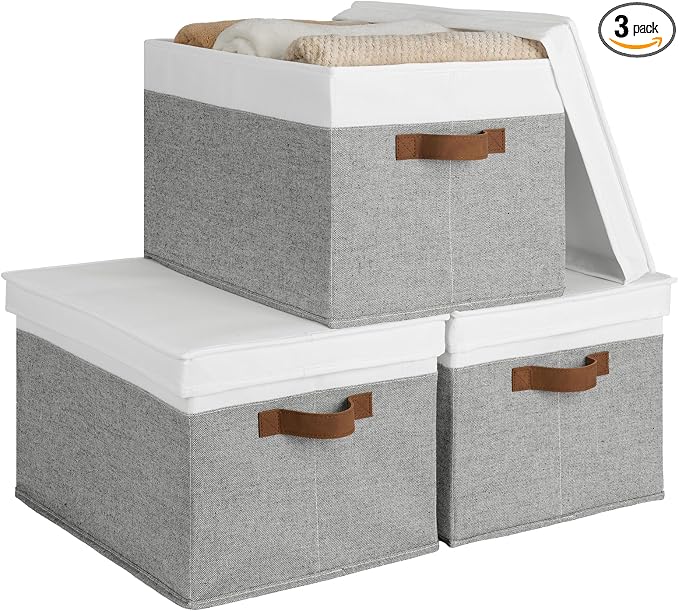 StorageWorks Storage Bins with Lids, Decorative Storage Boxes with Lid and PU by StorageWorks
