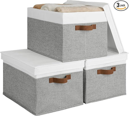 StorageWorks Storage Bins with Lids, Decorative Storage Boxes with Lid and PU by StorageWorks