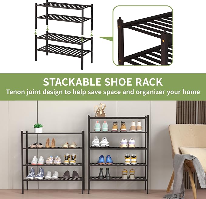 4 Tier Bamboo Shoe Rack for Closet Free Standing Wood Shoe Shelf for Entryway - Image 5