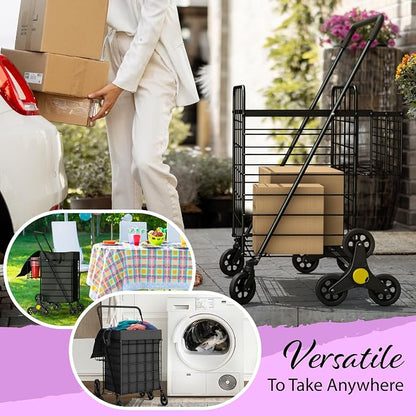 Stairs Climbing Shopping Cart w/Waterproof Basket Liner & 360° Swivel Wheels | - Image 5