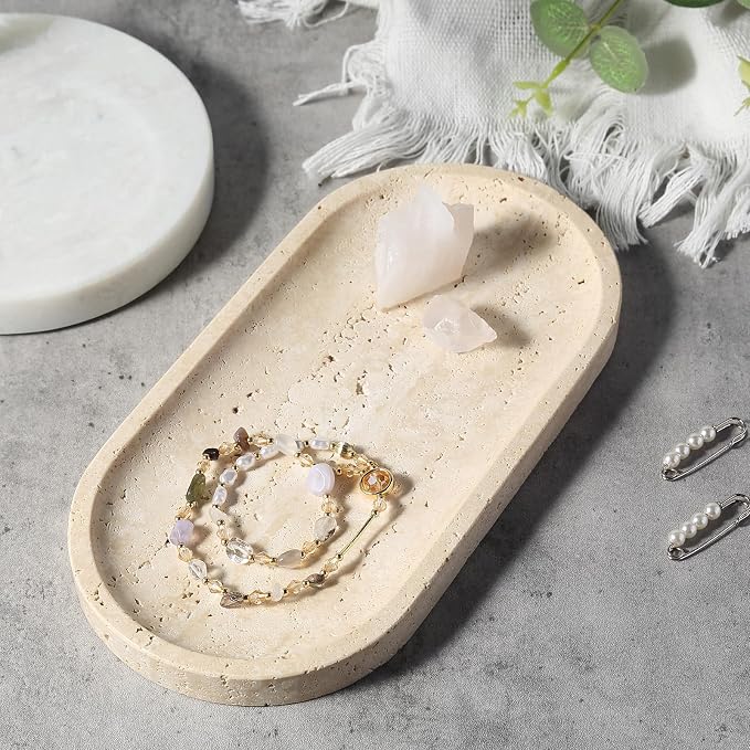 Koville Natural Marble Tray for Bathroom Counter, Vanity Tray Stone Trays for - Image 5