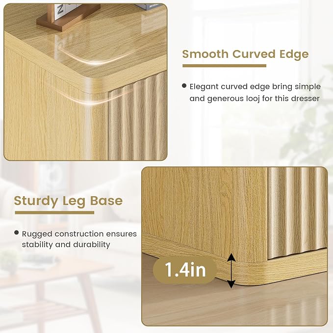Fluted Nightstand Set of 2, Natural Oak Night Stand - Image 5