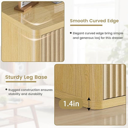 Fluted Nightstand Set of 2, Natural Oak Night Stand - Image 5