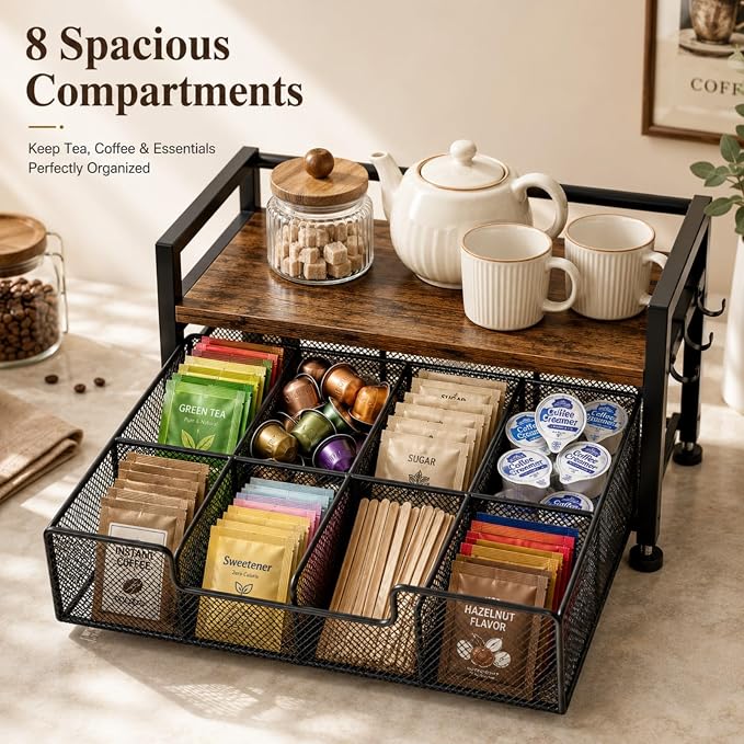 Tea Bag Organizer, Tea Bag Organizer Drawer, Wood Tea Organizers and Storage - Image 5