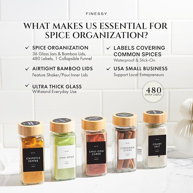 Glass Spice Jars with Label with Bamboo Lids Minimalist 36 Pack Set, 4oz Clear - Image 2