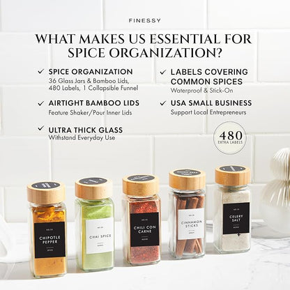Glass Spice Jars with Label with Bamboo Lids Minimalist 36 Pack Set, 4oz Clear - Image 2