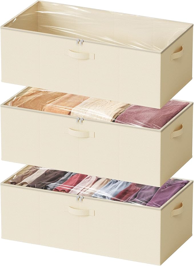 SpaceAid 3 Pack 10" High Under Bed Storage Containers, Large Underbed Storage by SpaceAid
