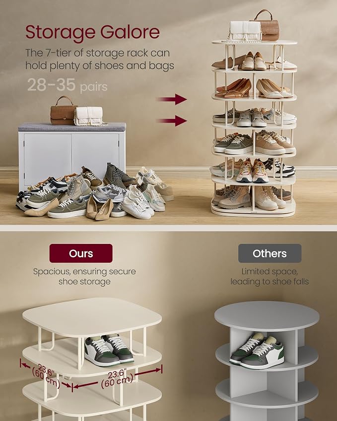 VASAGLE 7-Tier Shoe Rack, Rotating Shoe Rack Tower, Shoe Closet Organizer - Image 4