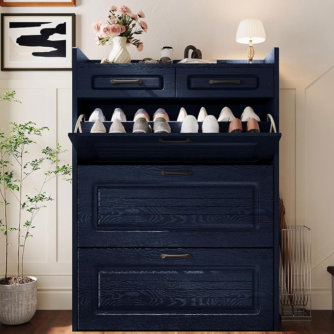 Shoe Cabinet with 3 Large Flip Drawers and 2 Storage Drawers, Narrow Shoe by HZANHYProfessionalbrand