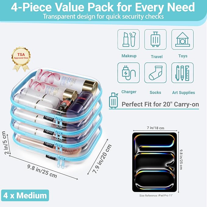 YQBRAO 4-Pack Clear Diaper Bag Organizer Pouches, 1.2mm Ultra-Thick PET Travel - Image 4