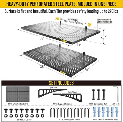 2Pack 2x3ft Adjustable Metal Garage Wall Shelving Heavy Duty Garage Storage - Image 4