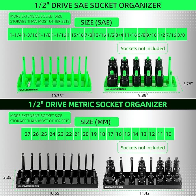 8PCS Socket Organizer Set, Socket Holder, 1/2" Metric & SAE Socket Tools Trays. - Image 2