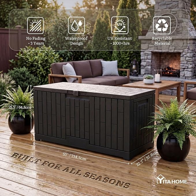 YITAHOME 120 Gallon Large Deck Box, Garden Tools, Pool Supplies, Easy Assembly - Image 5