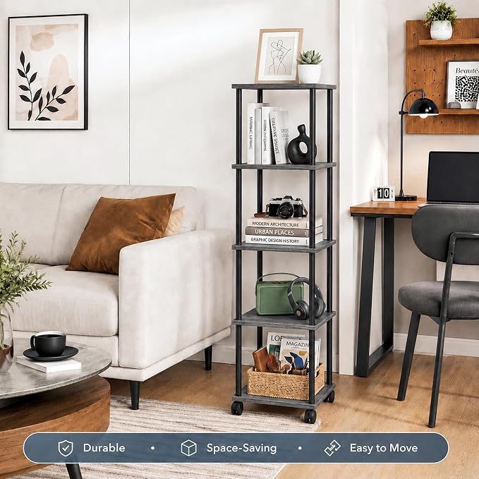 5-Tier 50.4" Tall Oak Grey Bathroom Shelving Unit - Image 5