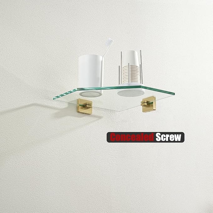 JQK Corner Glass Shelf, Brushed Gold Bathroom 304 Stainless Steel Shower - Image 3