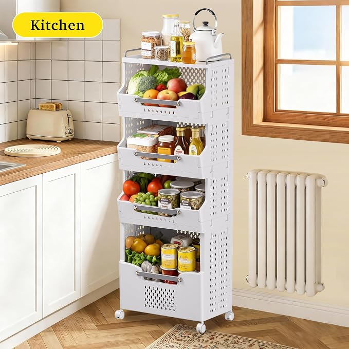 Laundry Basket with Wheels, Folding Laundry Hamper, utility cart, Kitchen - Image 4