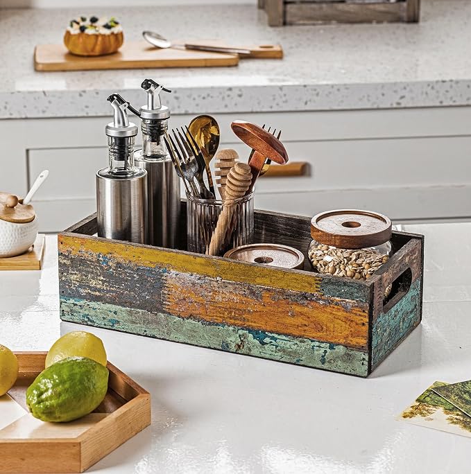 TIMRIS Farmhouse Distressed Wooden Storage Box, Rustic Bathroom Decor Box - Image 8