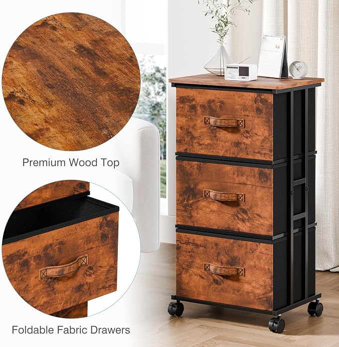 OLIXIS Dresser Storage with 3 Drawers, Fabric Dresser Tower - Image 5