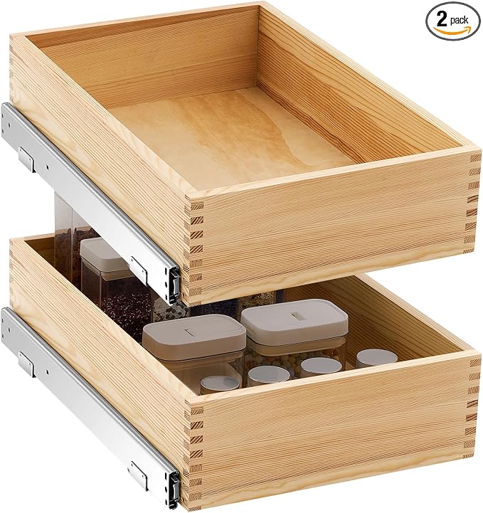 Menkxi 2 Set Pull out Tray Cabinet Organizer Wooden Pull Drawers storage Slide by Menkxi