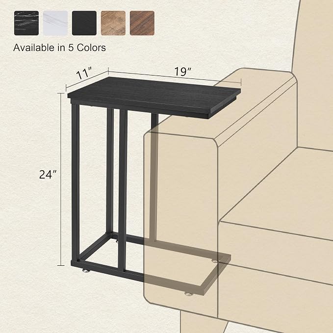 VECELO C Shaped End Side Table for Sofa Couch and Bed Snack TV Tray for Living - Image 3