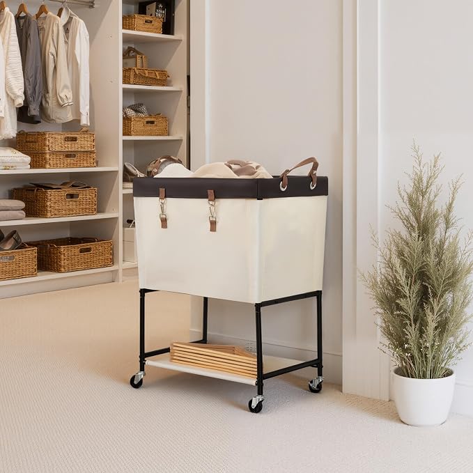 StorageWorks Laundry Cart, 2 Tier Rolling Basket - Image 6