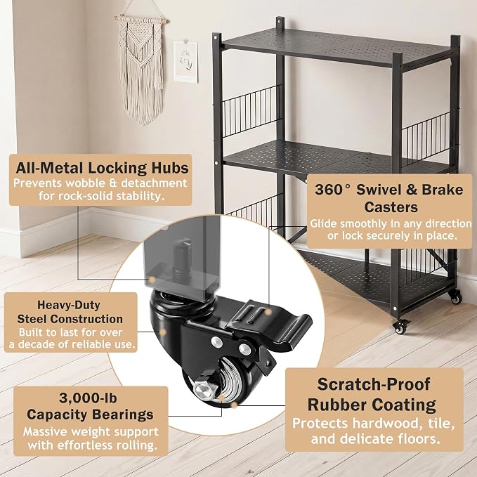Folding Storage Shelves No Assembly, 3 Tier Metal Foldable Shelves - Image 5