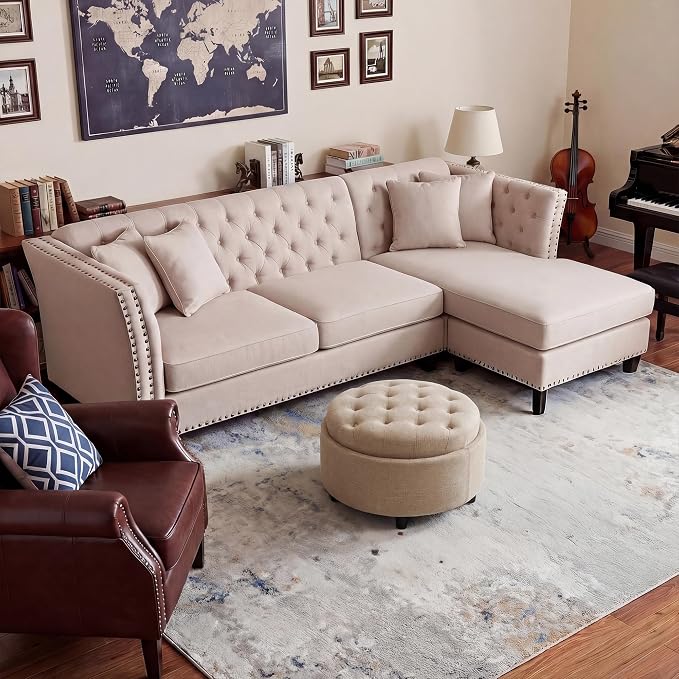 COLAMY Fabric Round Storage Ottoman - Image 9