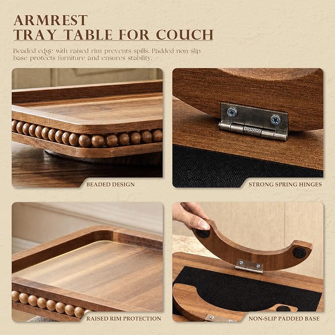 Acacia Wood Couch Tray with Beaded Edge - Image 7