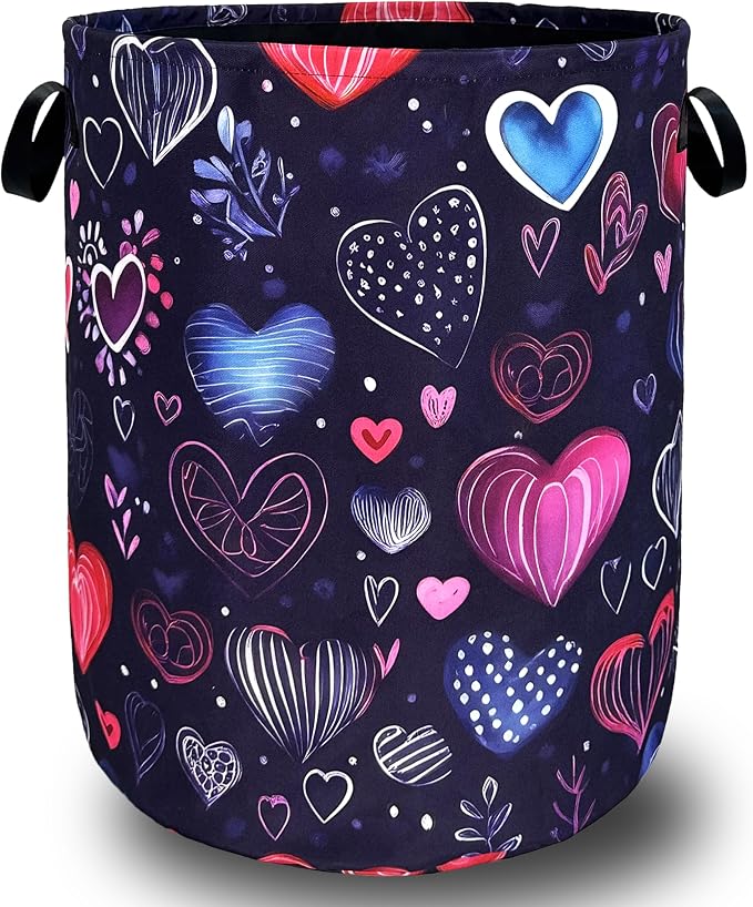 Hand Drawn Love Hearts Pattern Laundry Hamper by SELIONLIKN