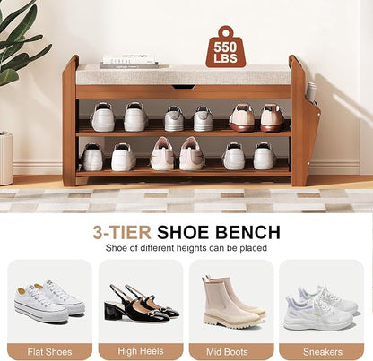 PETKABOO 31.5" Shoe Bench with Coat Rack Hidden Drawer and Side Holder - Image 5