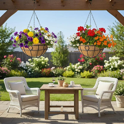 2 Pack 12 inch Black Round Metal Wire Hanging Planter Basket Outdoor Hanging - Image 6