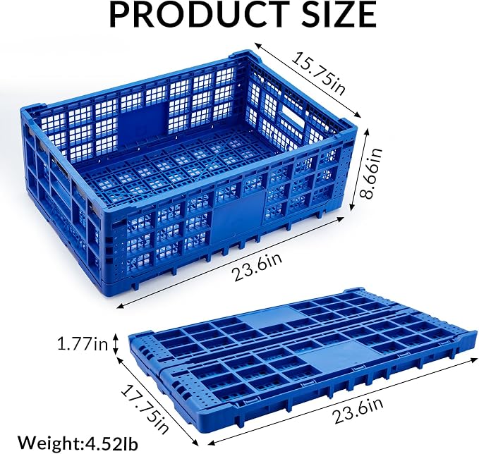 Collapsible Storage Crates, 52 Liter Heavy Duty Foldable Plastic Crates - Image 2