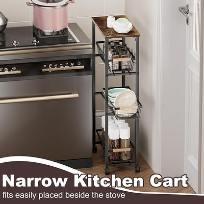 Narrow Rolling Cart with Wheels, 4-Tier Slim Metal Storage Cart with Pull-Out - Image 7